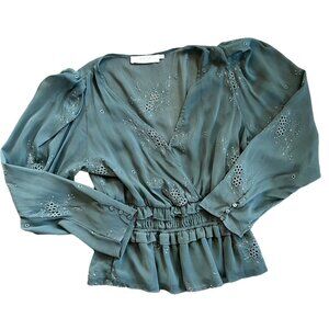 ASTR The Label Floral Embroidered Boho Babydoll Top L